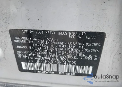 2011 Subaru Forester 2.5X Premium from USA, damaged, VIN JF2SHBDC4BH747625